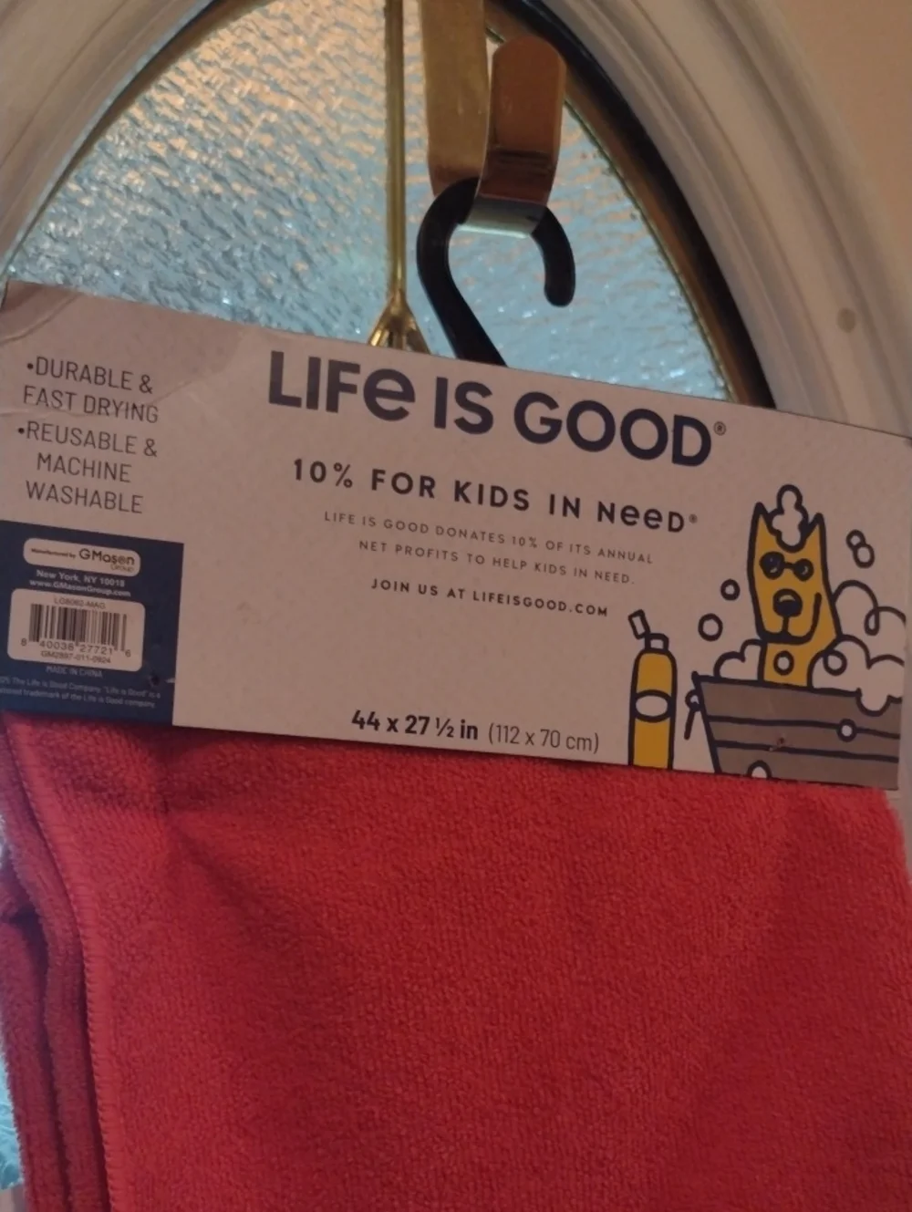 Life Is Good Coral Pet Drying Towel with Tie-Dye Heart